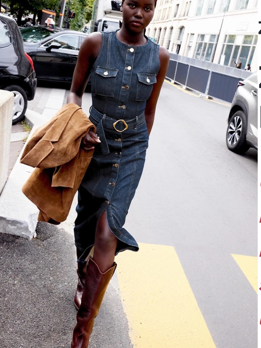 Zara Dark Denim Midi Dress with Gold Buckle